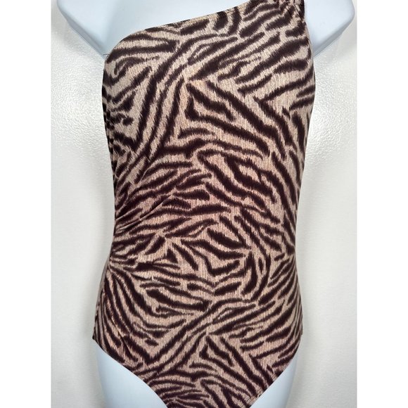 Michael Kors Size 8 Swimsuit Womens One Piece Animal Print One Shoulder Brown - Picture 11 of 14